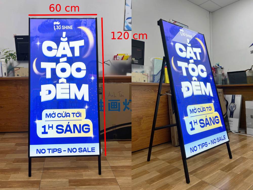 khung tranh điện - hộp đèn siêu mỏng chân đứng chữ A, kích thước 60x120cm